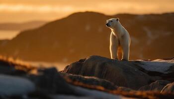 AI generated Majestic seal sitting on rock, gazing at tranquil arctic sunset generated by AI photo