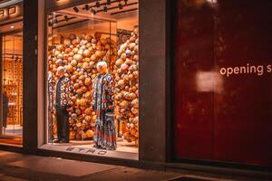 Store windows Montenapoleone street in the center of Milan, Italy, one of the most luxurious areas in the city, with many famous shops. Luxury and fashion concept. Milan, Italy 2.12.2023 photo