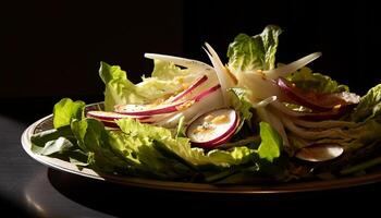 AI generated Freshness on a plate gourmet salad, healthy vegetarian meal generated by AI photo