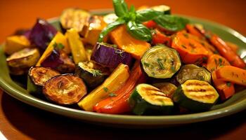 AI generated Fresh grilled vegetable plate, a healthy vegetarian gourmet appetizer generated by AI photo