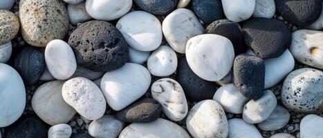 AI generated Close-up of mixed white, grey, and black pebbles photo