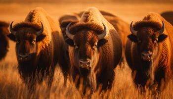 AI generated Cattle grazing on a meadow, a serene African landscape generated by AI photo