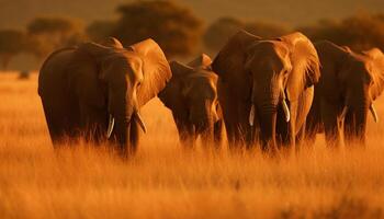 AI generated Elephants roam freely in the African wilderness, a tranquil scene generated by AI photo