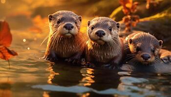 AI generated Cute mammal playing in water, looking at camera, wet fur generated by AI photo