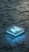 Circuit board and AI micro processor, Artificial intelligence. 3d animation video