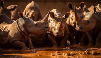 AI generated Elephants in Africa, large herd eating mud in wildlife reserve generated by AI photo