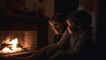 AI generated Children playing with fire, embracing warmth and togetherness indoors generated by AI photo