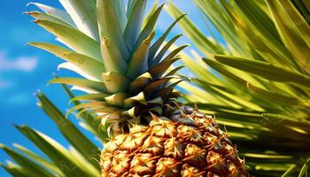 AI generated Freshness of ripe pineapple in tropical climate, a healthy summer snack generated by AI photo