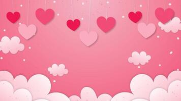 Valentines Day Pink Background paper cut cbackground with clouds and c video