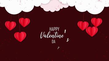 Happy Valentines Day Animation Red Hearts Hanging from Clouds video