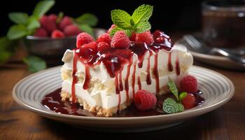 AI generated Freshness and indulgence on a plate, gourmet berry dessert generated by AI photo