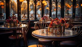 ai generado elegante moderno bar con rústico madera, iluminado por luz de una vela generado por ai foto