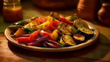 AI generated Freshness and health on a plate, grilled vegetables for lunch generated by AI photo