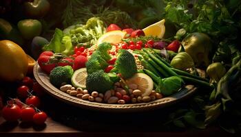 AI generated Freshness of nature bounty healthy eating with organic, vegetarian gourmet salad generated by AI photo