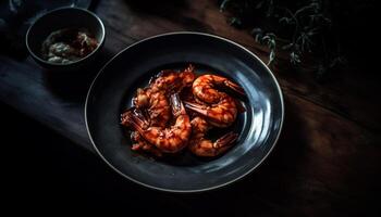 ai generado frescura y gastrónomo Mariscos comida en un cerca arriba plato generado por ai foto