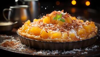 AI generated Homemade sweet pie with fresh fruit, baked to perfection generated by AI photo