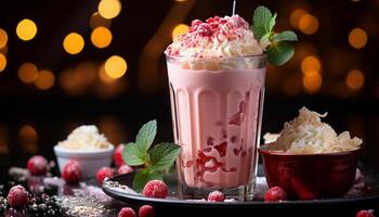 AI generated Freshness on the table dessert, fruit, drink, ice, and yogurt generated by AI photo