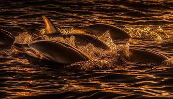 AI generated Dolphin swimming in tranquil sea, showcasing natural beauty and motion generated by AI photo