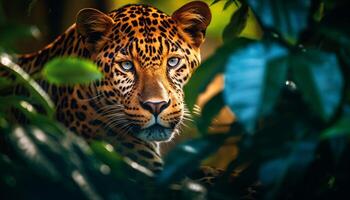 ai generado majestuoso felino en el salvaje, a rayas belleza curioso en tranquilidad generado por ai foto