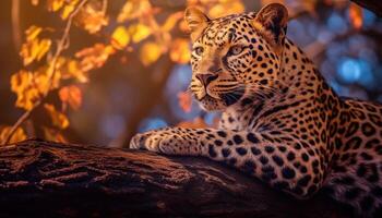 ai generado majestuoso grande gato ocultación en tropical selva, mirando a cámara generado por ai foto