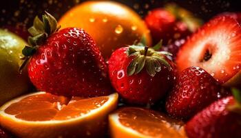 AI generated Freshness and sweetness of ripe strawberry, a healthy summer dessert generated by AI photo