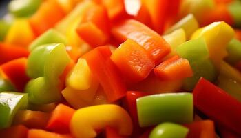 AI generated Fresh, vibrant, multi colored vegetables create a healthy, appetizing summer salad generated by AI photo