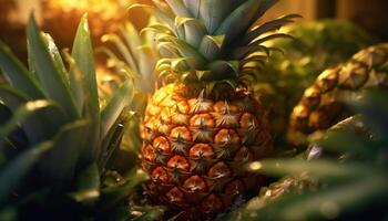 AI generated Freshness and sweetness of ripe pineapple, a tropical fruit delight generated by AI photo