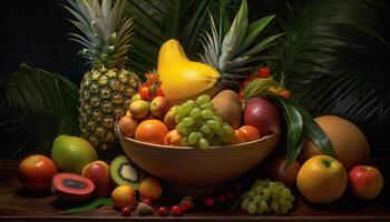 ai generado frescura de tropical frutas en un mesa, sano y delicioso generado por ai foto