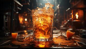 ai generado bebida hielo alcohol líquido whisky bar bebida establecimiento mesa noche generado por ai foto