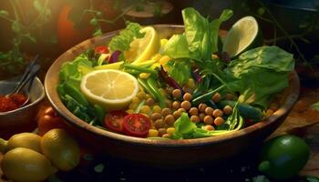 AI generated Freshness and healthy eating a salad of organic vegetables and fruits generated by AI photo