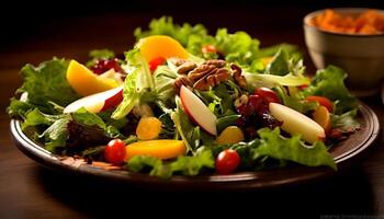 AI generated Freshness and healthy eating on a gourmet plate of vegetarian salad generated by AI photo