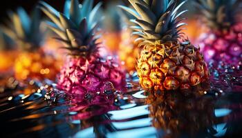 AI generated Fresh pineapple slice, a burst of summer in a glass generated by AI photo