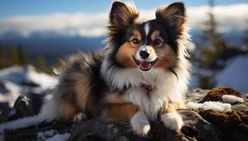 ai generado linda perrito sentado al aire libre, mirando a cámara generado por ai foto