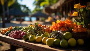 ai generado frescura de naturaleza generosidad sano comiendo, orgánico alimento, multi de colores frutas generado por ai foto