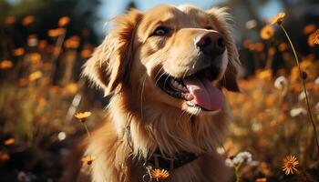 AI generated Cute puppy sitting in grass, enjoying nature generated by AI photo