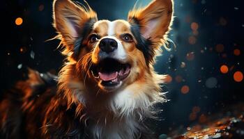 AI generated Cute puppy sitting outdoors, looking at camera generated by AI photo