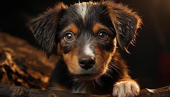 ai generado linda perrito sentado al aire libre, mirando a cámara generado por ai foto