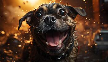 ai generado linda perrito jugando en el mojado verano lluvia generado por ai foto