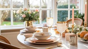 Christmas holiday family breakfast, table setting decor and festive tablescape, English country and home styling photo