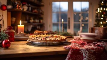 AI generated Christmas pie, holiday recipe and home baking, meal for cosy winter English country dinner in the cottage, homemade food and british cuisine photo