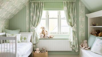 AI generated Baby room decor and interior design inspiration in the English countryside style cottage photo