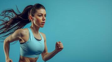 AI generated Woman in workout clothes on blue background photo