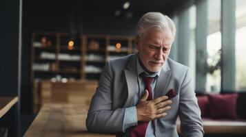 AI generated Elderly man with acute chest pain health concept photo