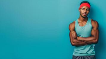 AI generated Man in workout clothes on blue background photo