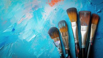AI generated Paint brushes on paint background photo