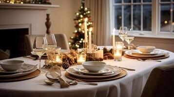 AI generated Holiday dinner at home, table decor photo