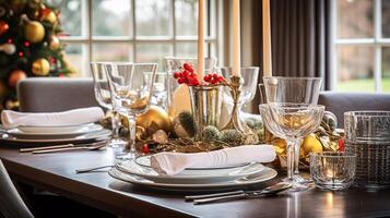 Christmas holiday family breakfast, table setting decor and festive tablescape, English country and home styling photo