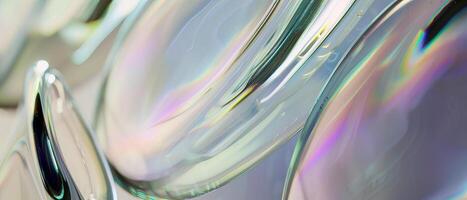 AI generated Close up of holographic glass shapes with light background and colorful reflections. Abstract pattern wallpaper. Texture with nice glossy effect. photo