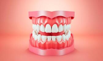 ai generado 3d concepto de sano humano dientes con normal oclusión. dental 3d hacer con vacío espacio para texto. foto