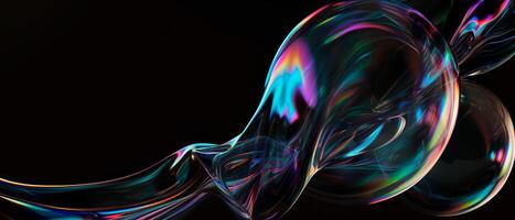 AI generated Close up of holographic glass shapes with dark background and colorful reflections. Abstract pattern wallpaper. Texture with nice glossy effect. photo